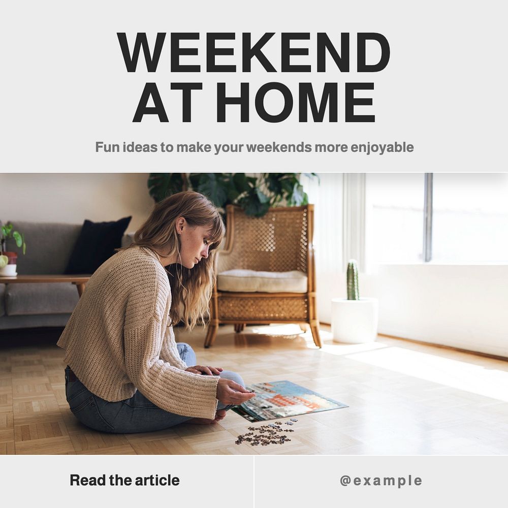 Weekend at home Facebook post template, editable design