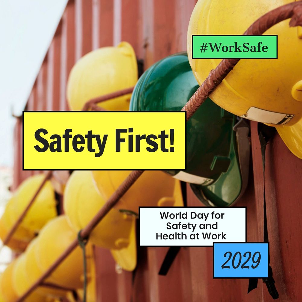 Construction safety first Facebook post template, editable design