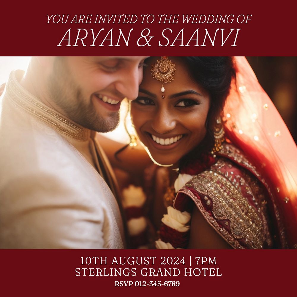 Indian wedding Facebook post template, editable design