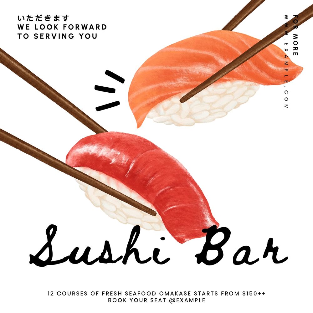 Sushi bar Facebook post template, editable design