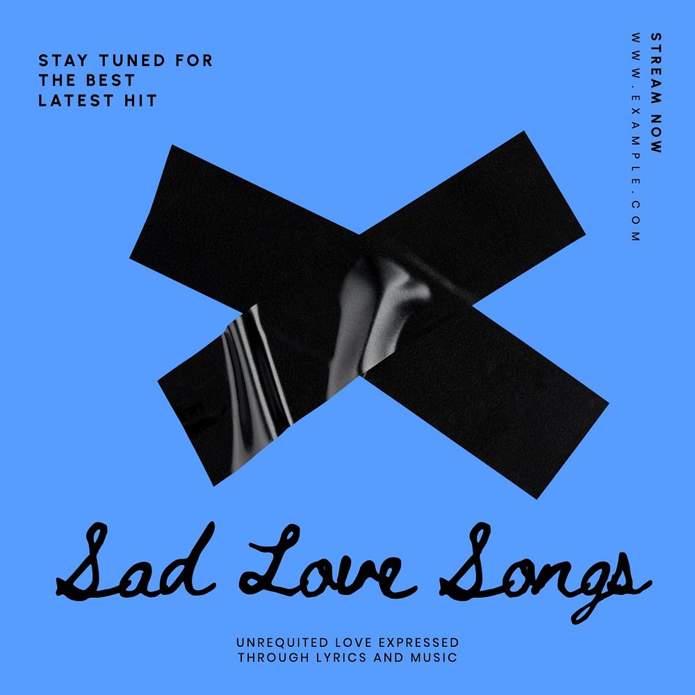 Sad love songs Facebook post template, editable design