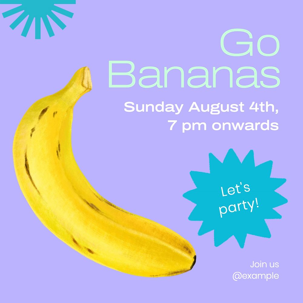 Go bananas party Facebook post template, editable design