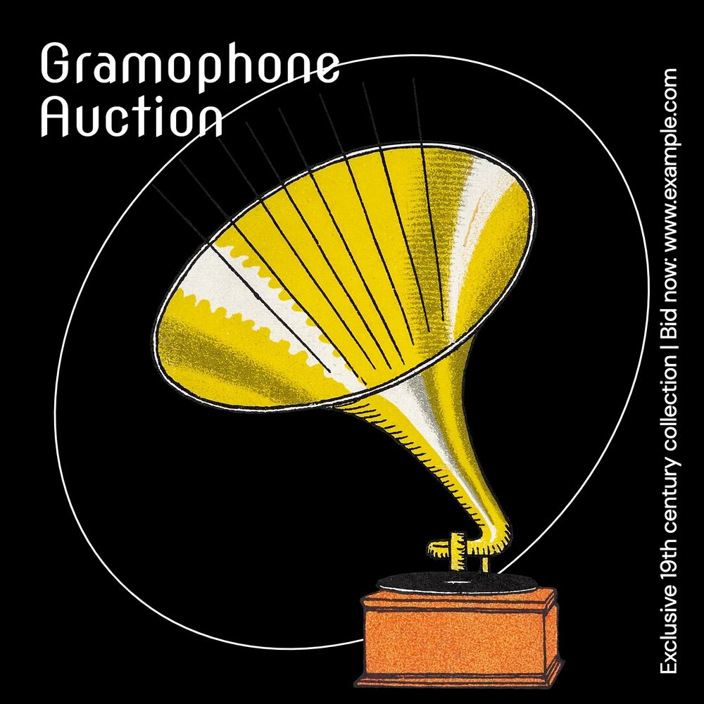 Gramophone auction Facebook post template, editable design