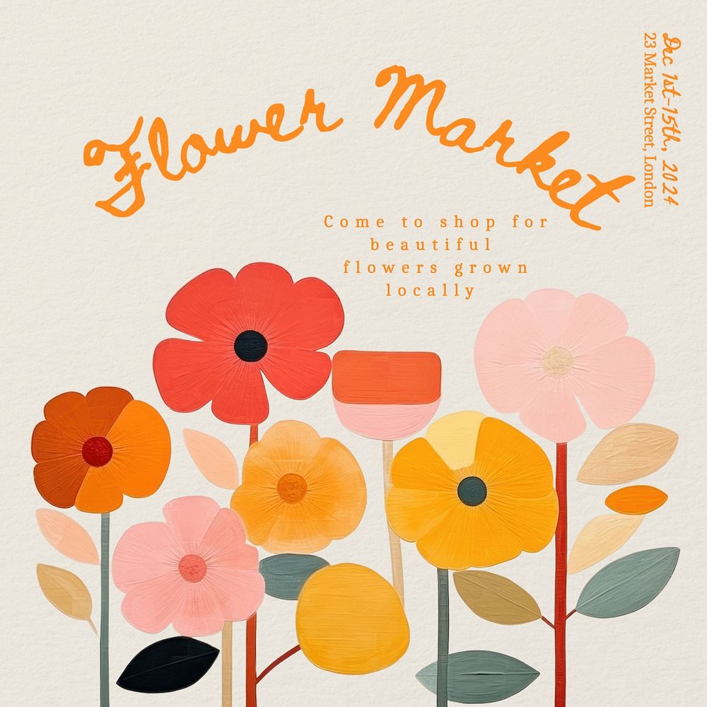 Flower market post template, editable social media design