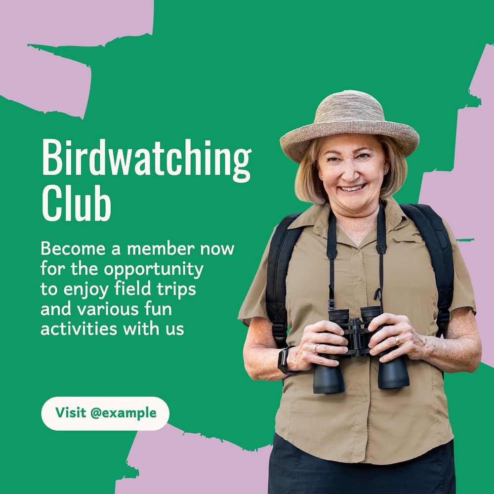 Birdwatching club Facebook post template, editable design