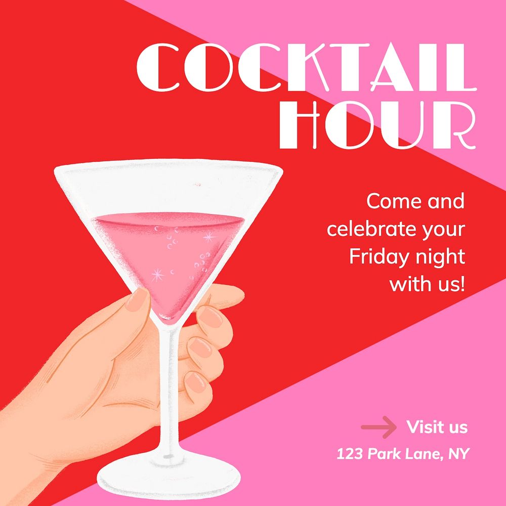 Cocktail hour Facebook post template, editable design