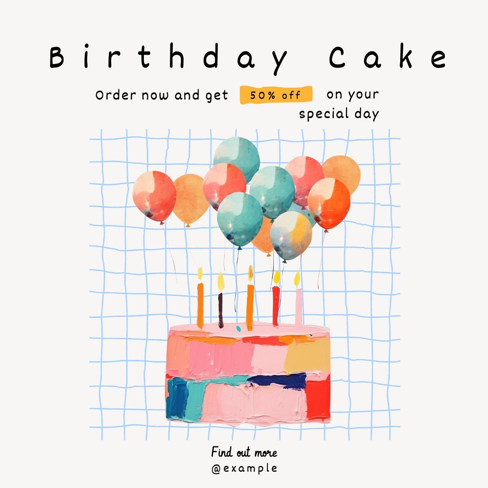 Birthday cake post template, editable social media design