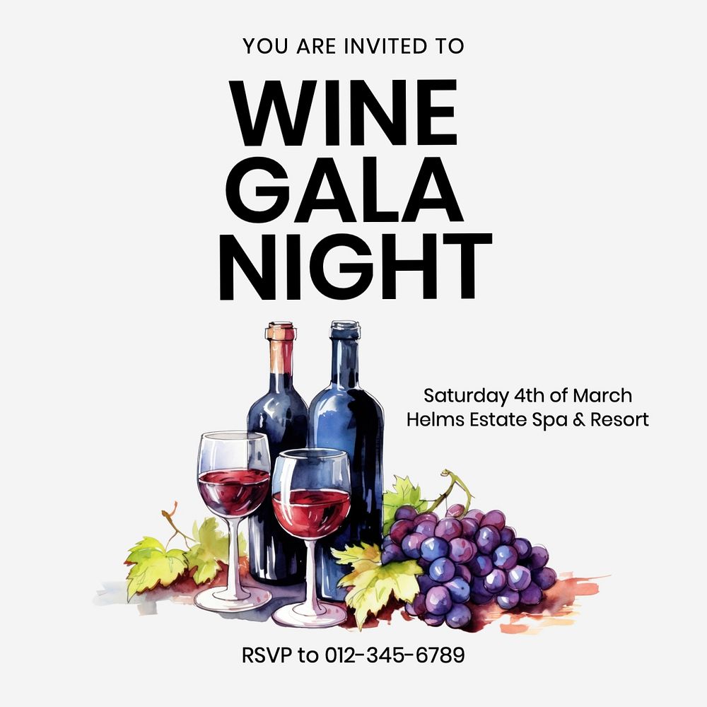 Wine gala night post template, editable social media design