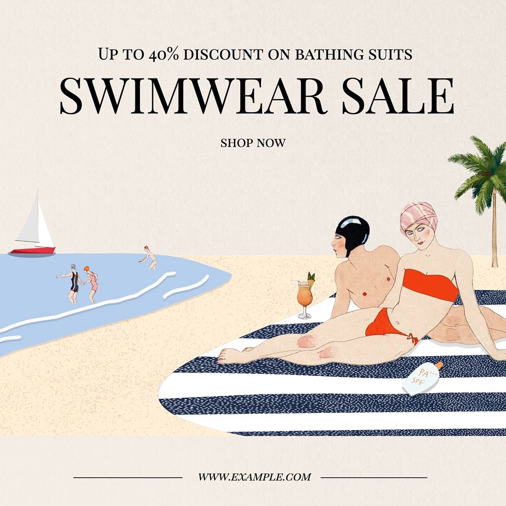 Swimwear sale Facebook post template, editable design