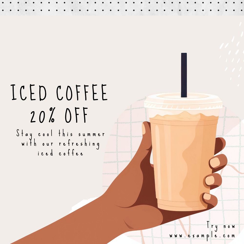 Iced coffee post template, editable social media design