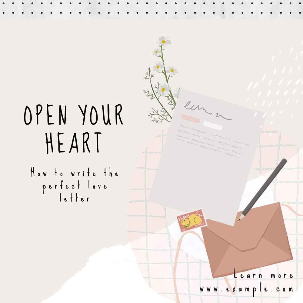 Love letter post template, editable social media design