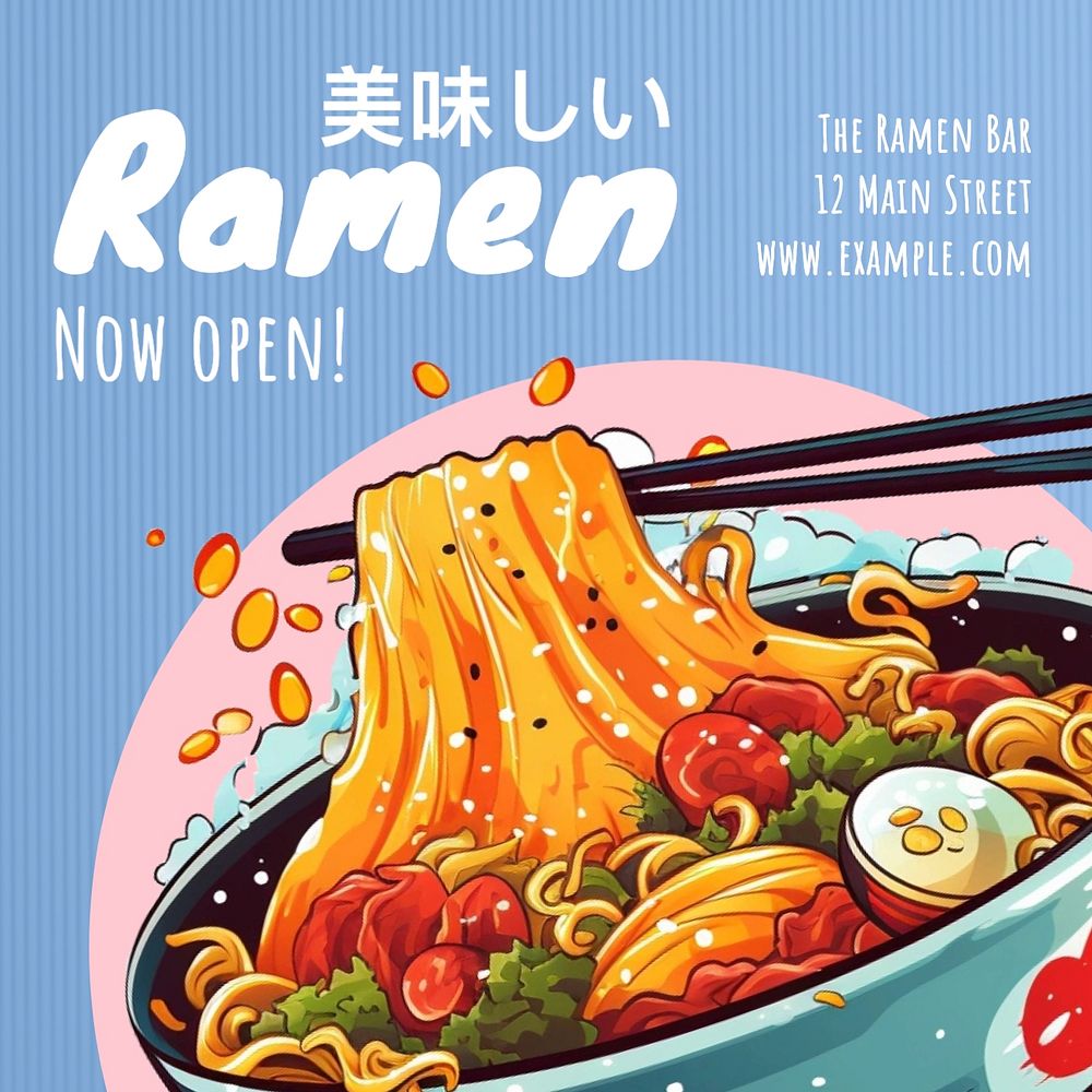 Ramen bar Instagram post template, editable text