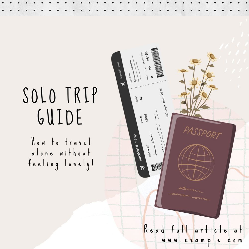 Solo trip post template, editable social media design