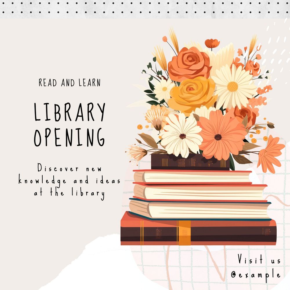 Library open post template, editable social media design