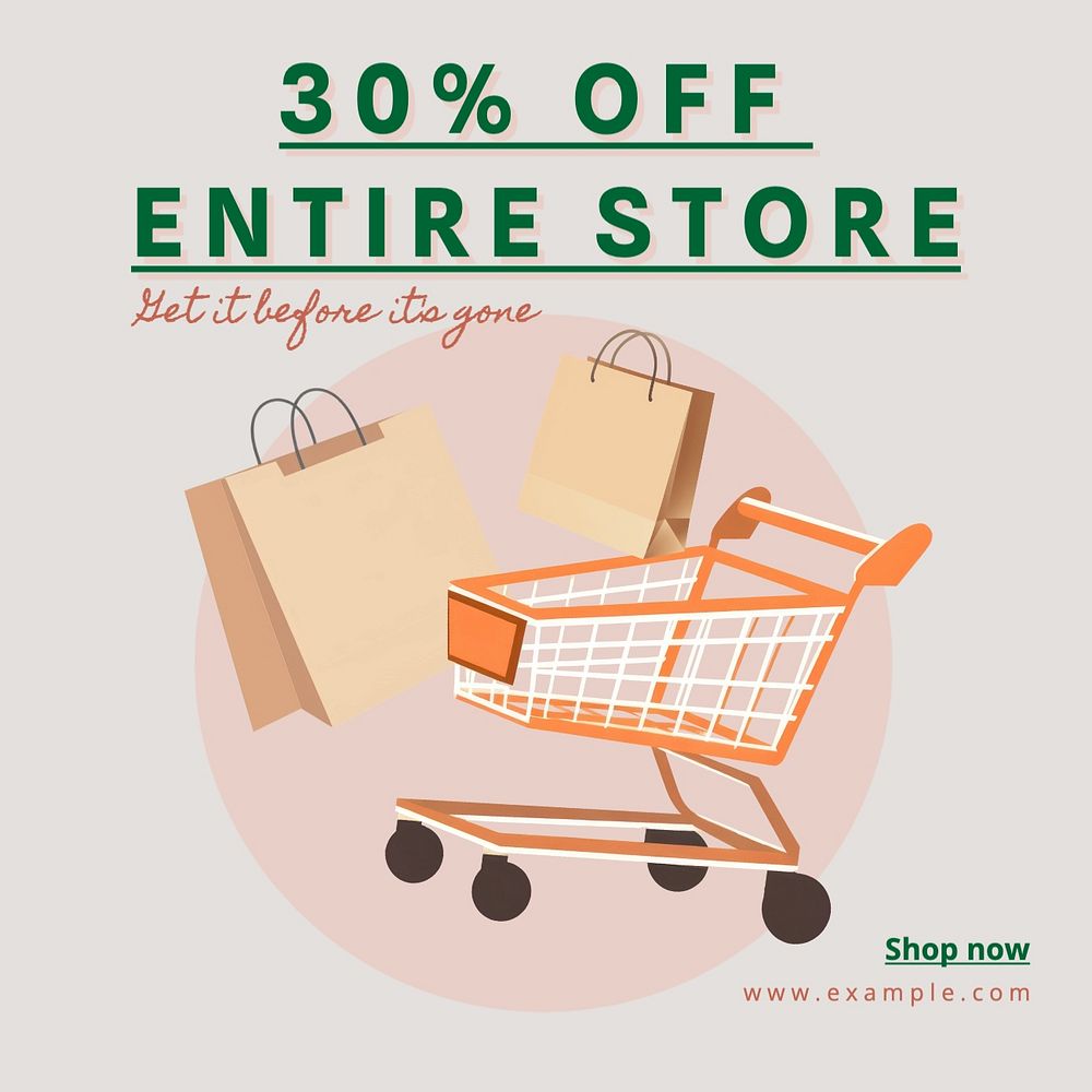 30% off entire store post template, editable social media design