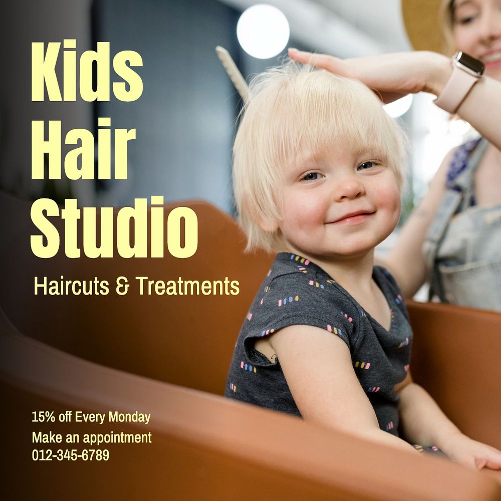 Kid's hair studio Facebook post template, editable design