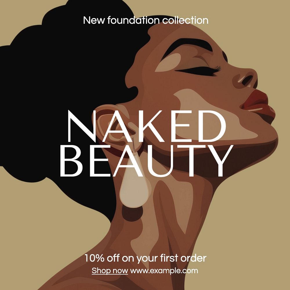 Naked beauty cosmetics Facebook post template, editable design