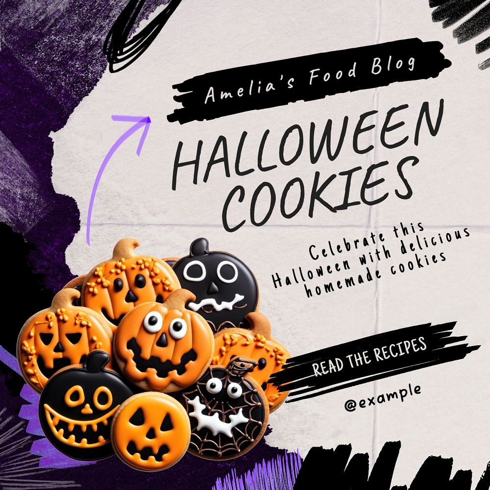 Halloween cookies Instagram post template, editable text