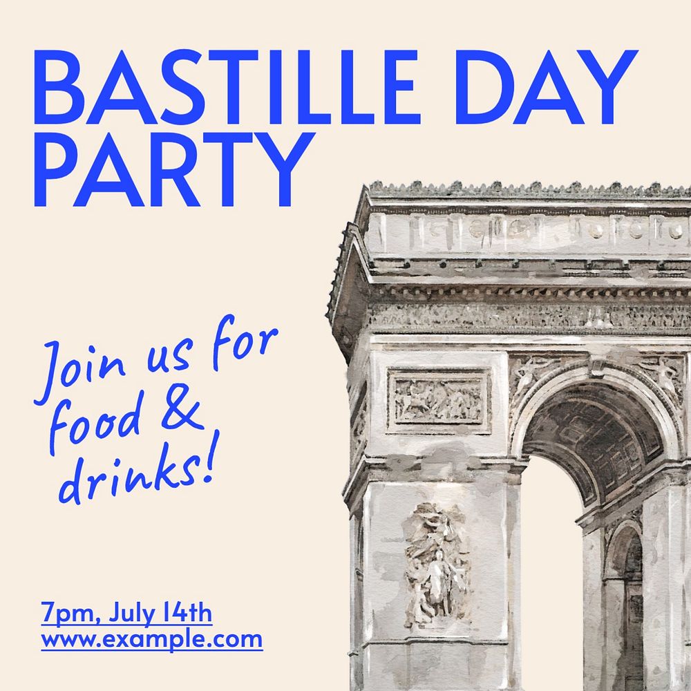 Bastille day party Facebook post template, editable design