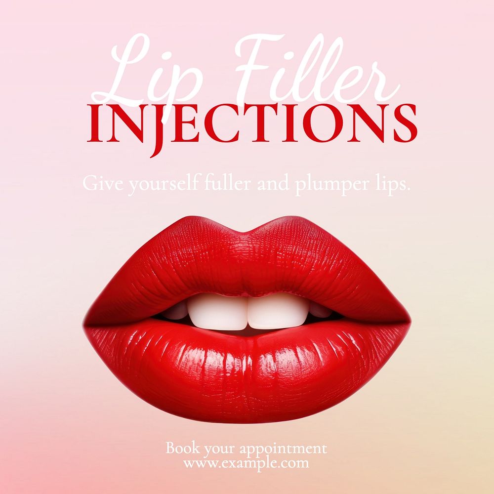 Lip filer injections Facebook post template, editable design