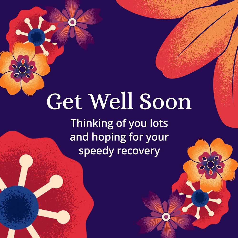 Get well soon Instagram post template, editable text