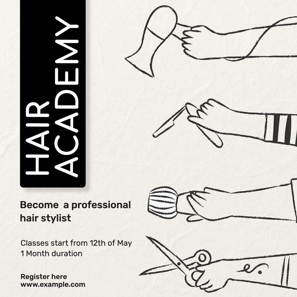 Hair academy Facebook post template, editable design