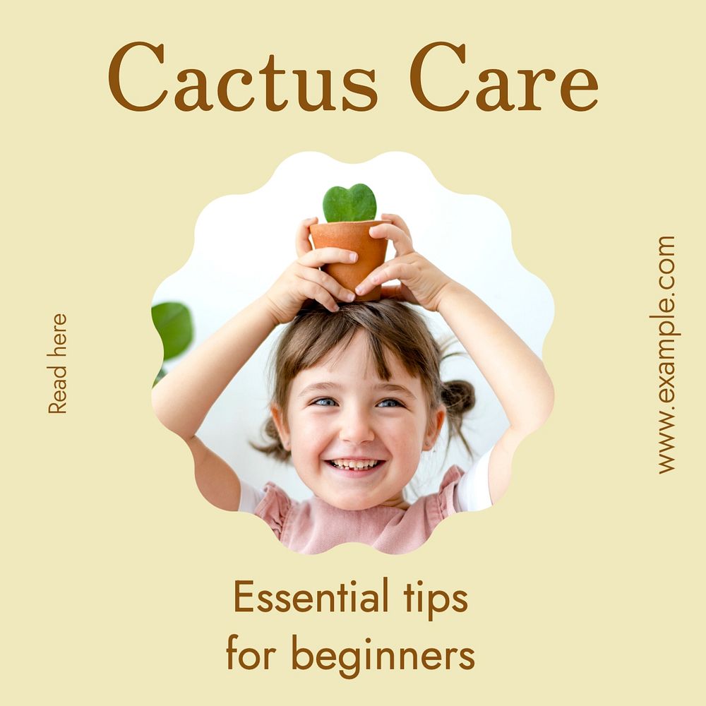 Cactus care Facebook post template, editable design