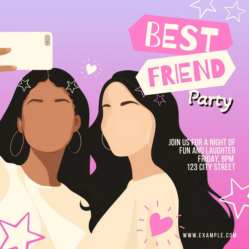 Best friends party Facebook post template, editable design