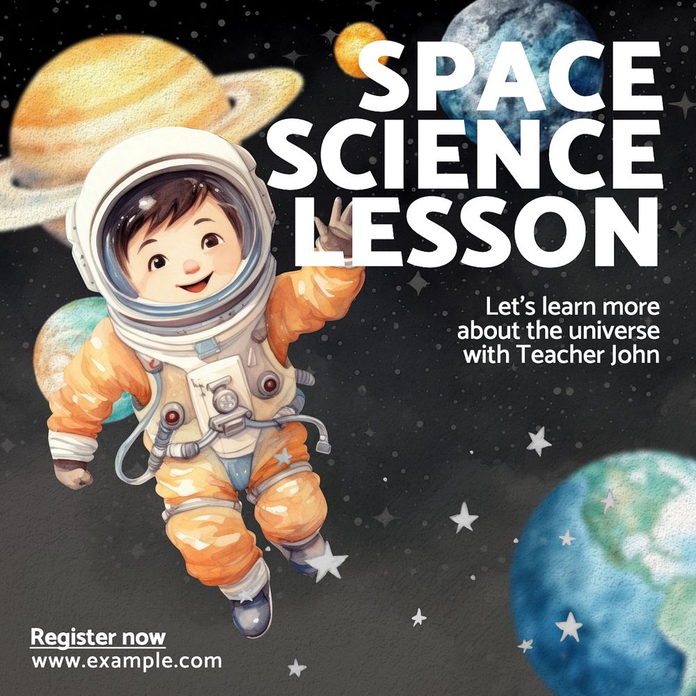 Space science lesson Facebook post template, editable design