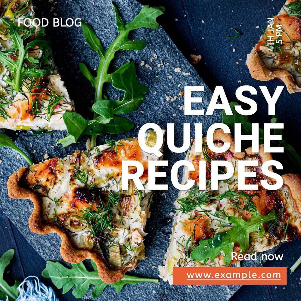 Quiche recipes Facebook post template, editable design