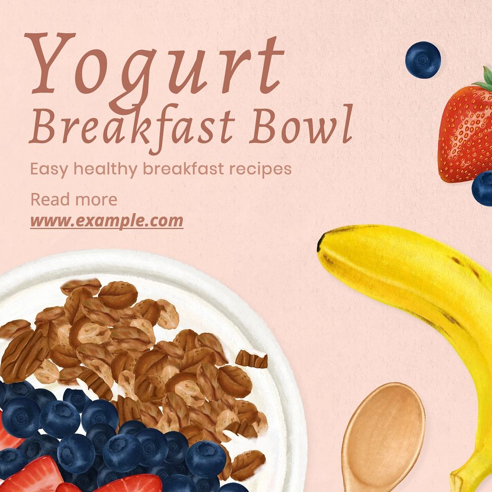 Yogurt breakfast Facebook post template, editable design