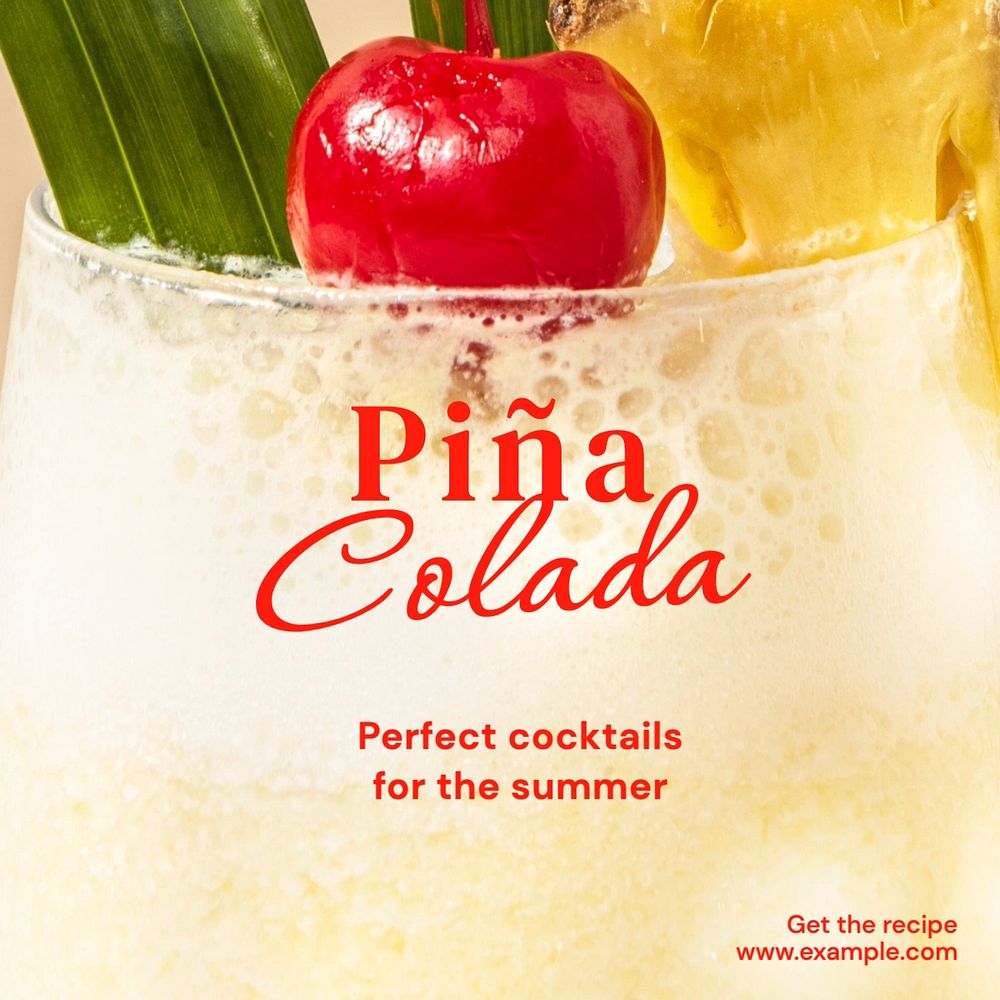 Piña colada recipe Facebook post template, editable design