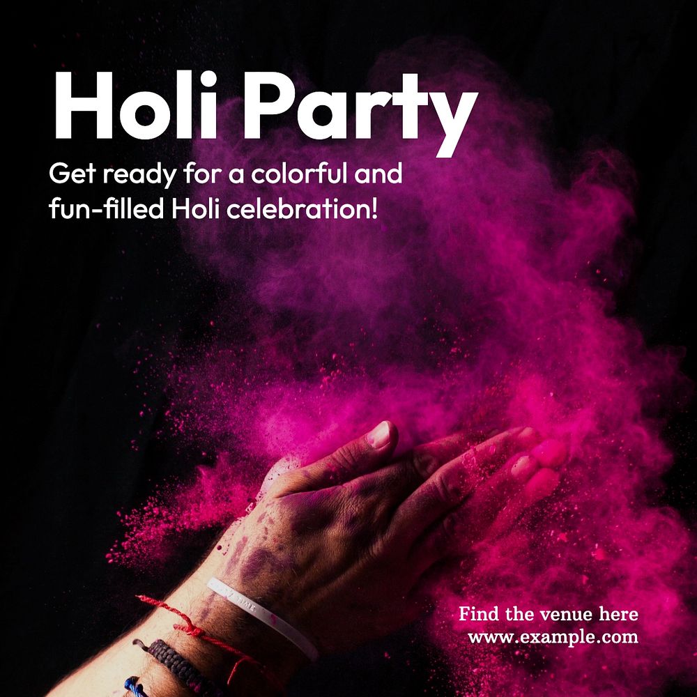 Holi party Facebook post template, editable design