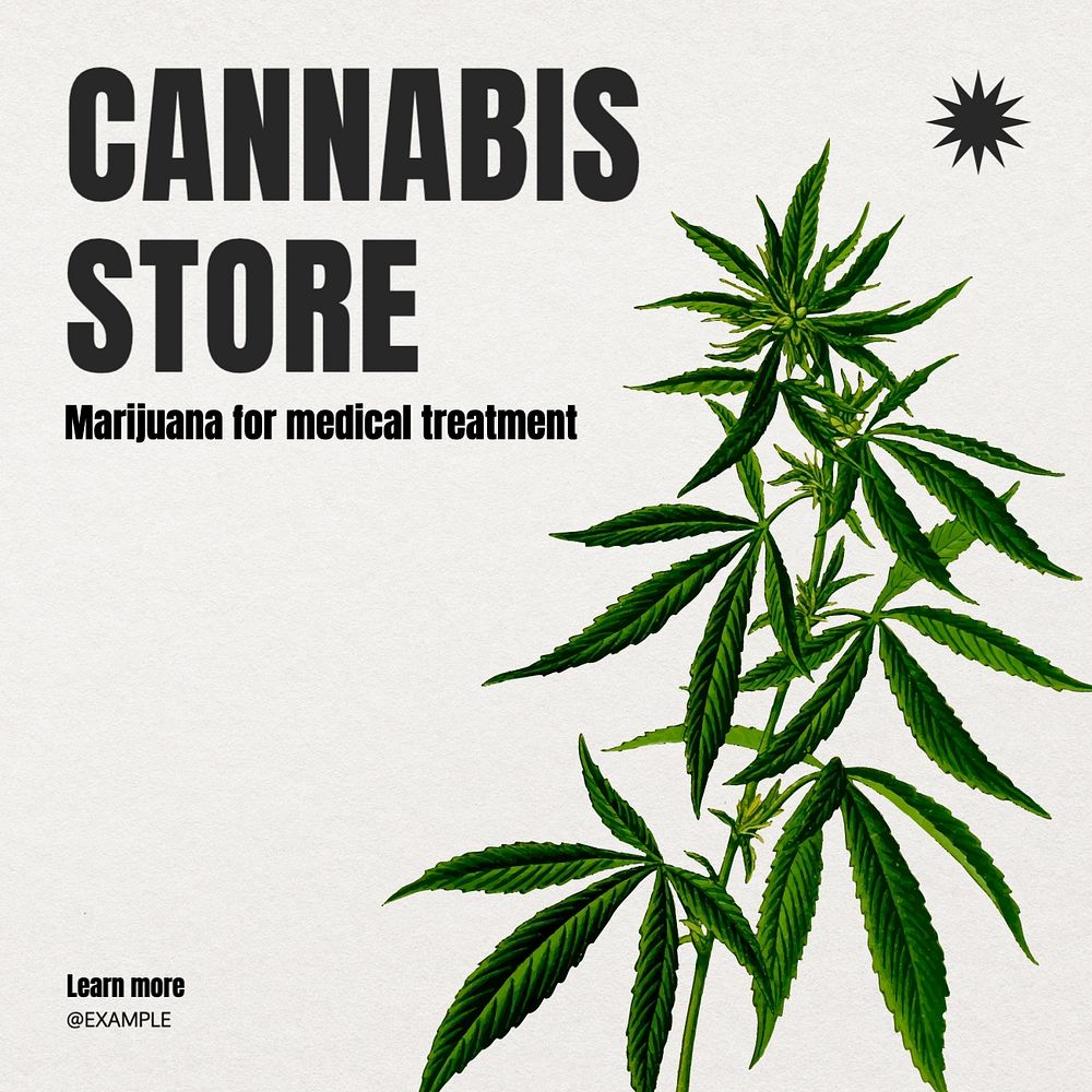 Cannabis store Instagram post template, editable text