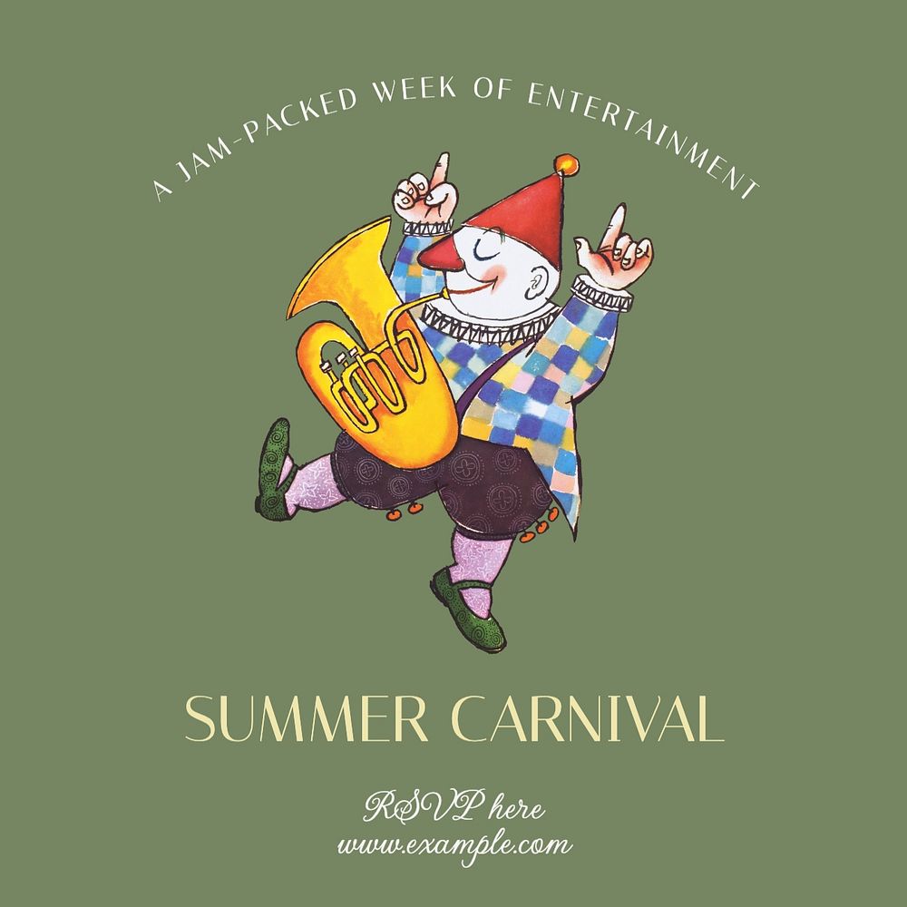 Summer carnival Instagram post template, editable text