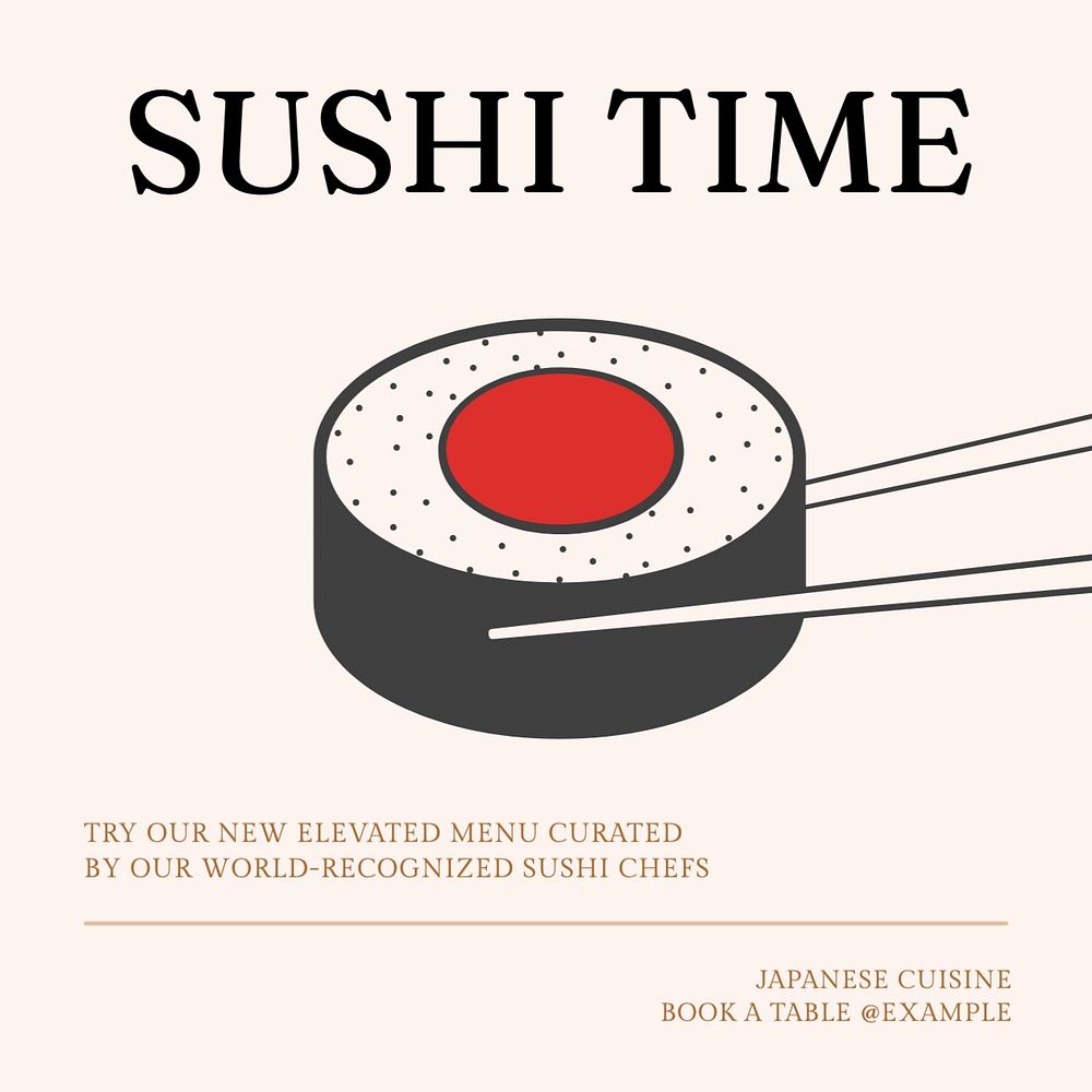 Sushi time Instagram post template, editable text