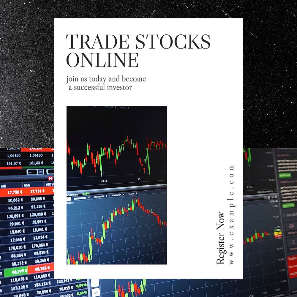 Trade stocks online Facebook post template, editable design