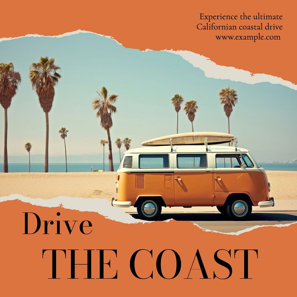 Coastal drive Facebook post template, editable design