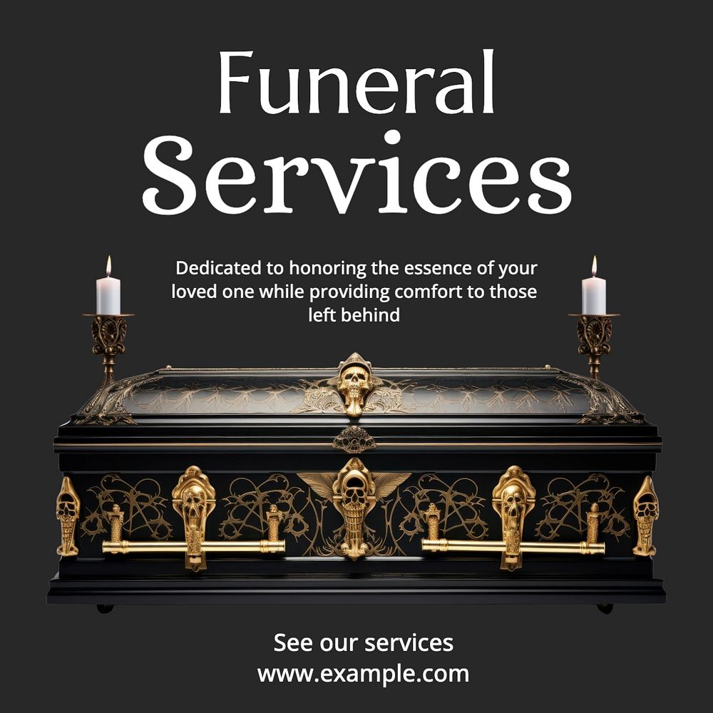 Funeral service Instagram post template, editable text