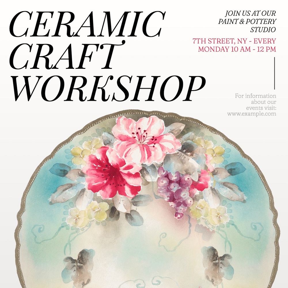 Ceramic craft workshop Facebook post template, editable design