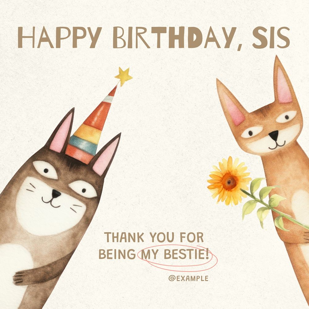 Happy birthday sister  Instagram post template, editable text