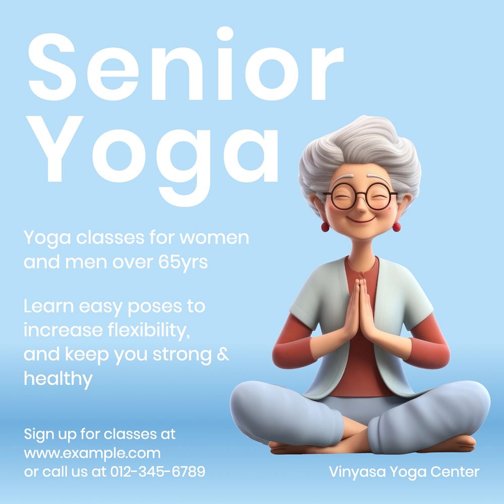 Senior yoga Instagram post template, editable text