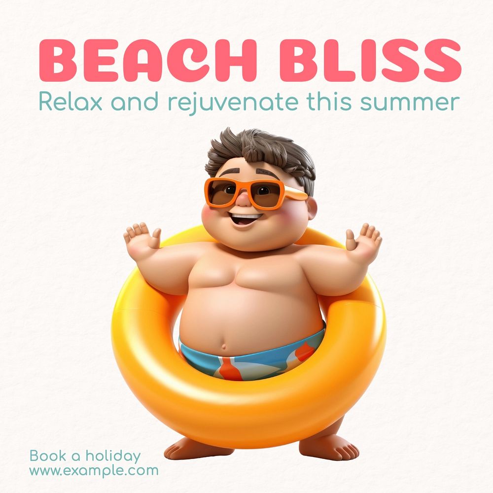 Beach holiday Instagram post template, editable text