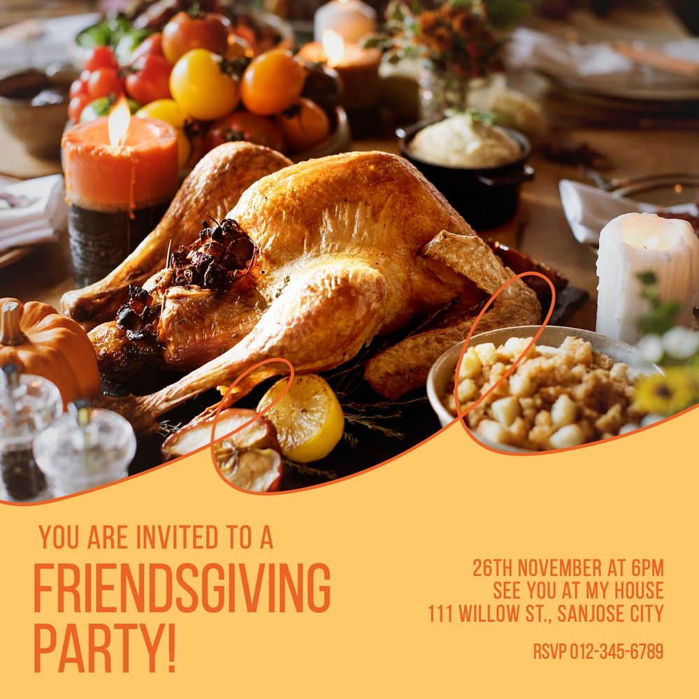 Friendsgiving party Facebook post template, editable design