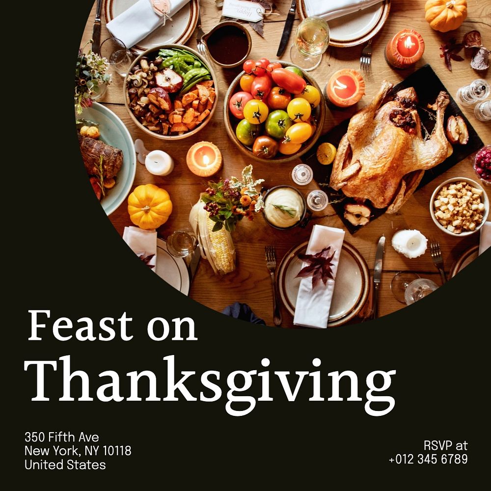 Thanksgiving dinner holiday Facebook post template, editable design