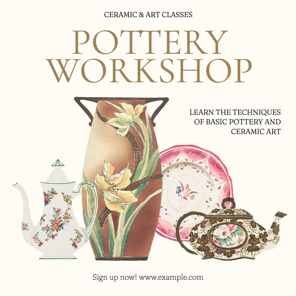 Pottery workshop Facebook post template, editable design