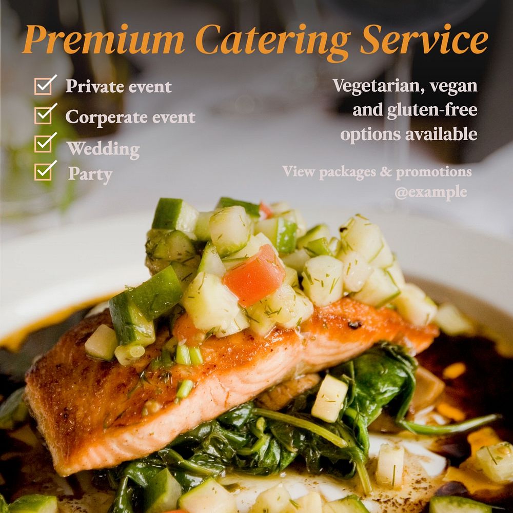 Premium catering service Instagram post template, editable text