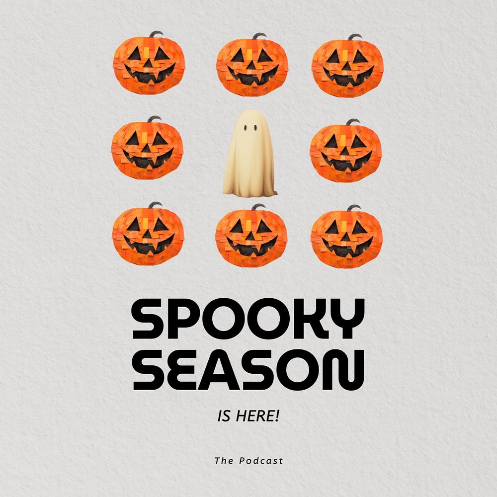 Spooky season podcast Instagram post template, editable text