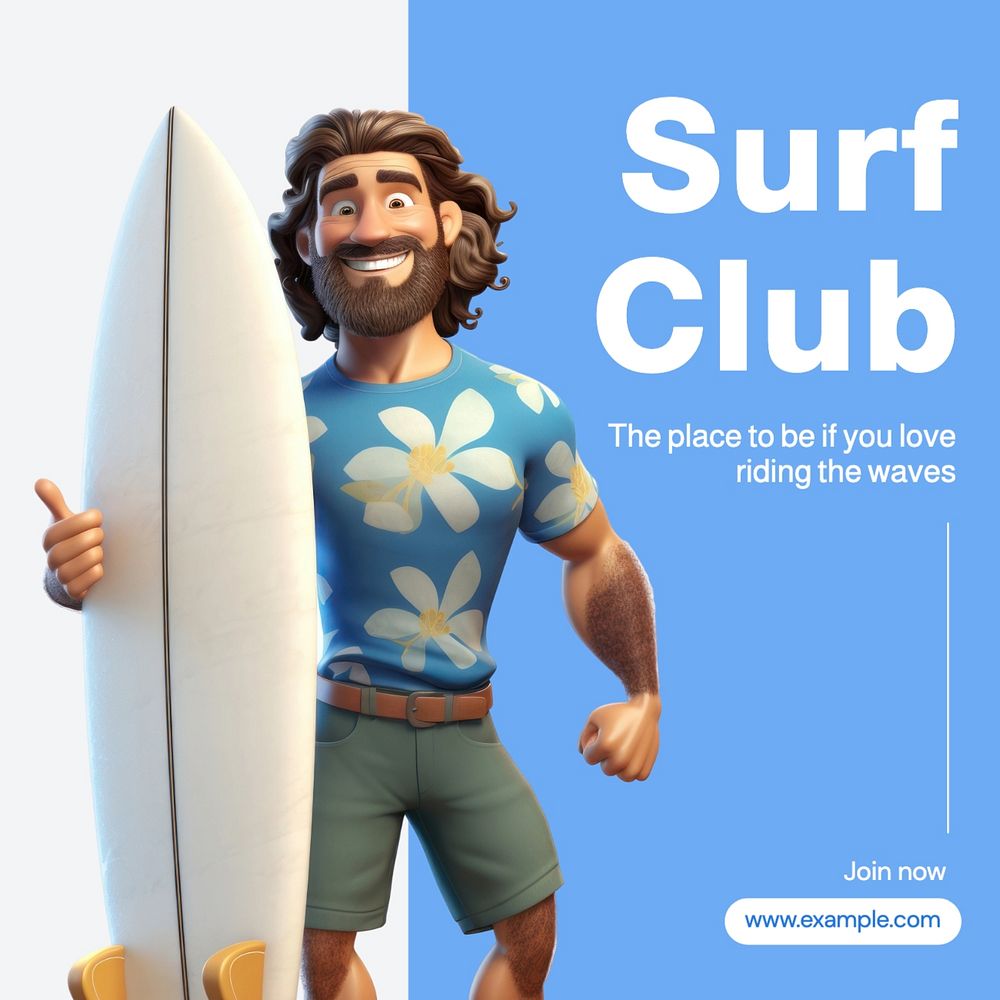 Surfing club Facebook post template, editable design