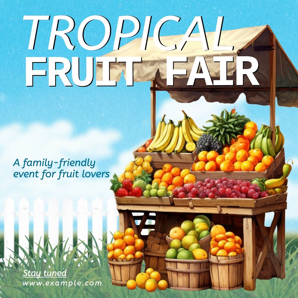 Tropical fruit fair Instagram post template, editable text